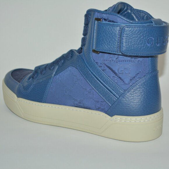 NIB GUCCI GG GUCCISSIMA MENS HITOP NYLON LEATHER SNEAKERS - Picture 7 of 12
